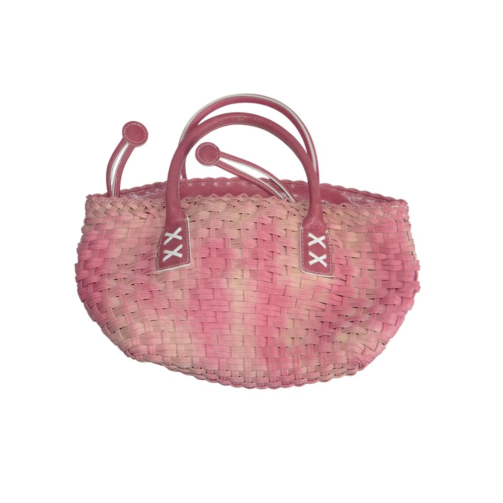 Pink Ombre Woven Tote Bag Floral Lining Drawstring Closure Boho Summer Purse